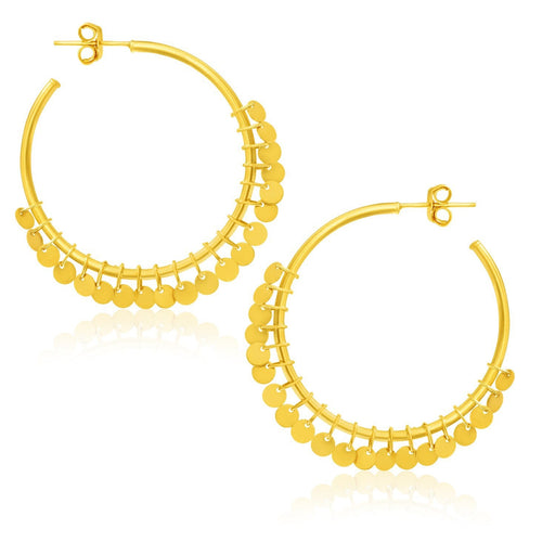 Bids.com 14k Yellow Gold Hoop Style Earrings with Dangling Sequins Earrings White Smoke Yellow Gold