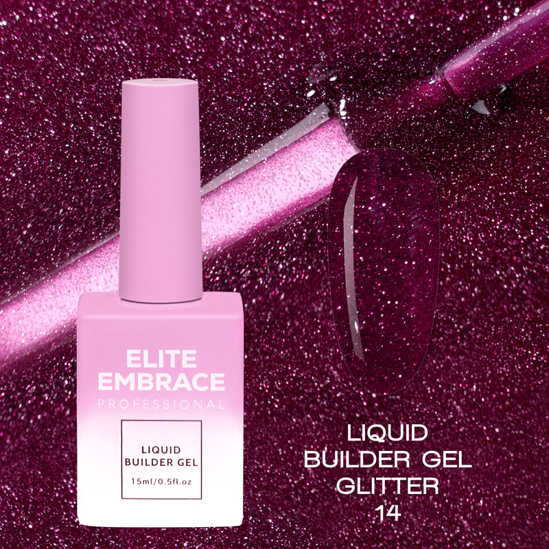 nbmsupply ELITE EMBRACE Professional Liquid Builder Gel Glitter 14 15ml ELBGG1415 Dark Red