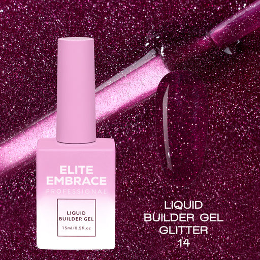 nbmsupply ELITE EMBRACE Professional Liquid Builder Gel Glitter 14 15ml ELBGG1415 Dark Red