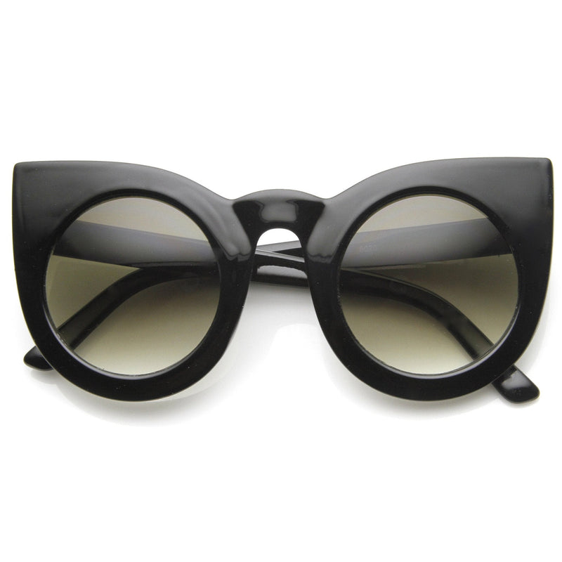 zeroUV Oversize Round Circle Pointed Cat Eye Sunglasses 9180 Sunglasses White Smoke Shiny Black Smoke