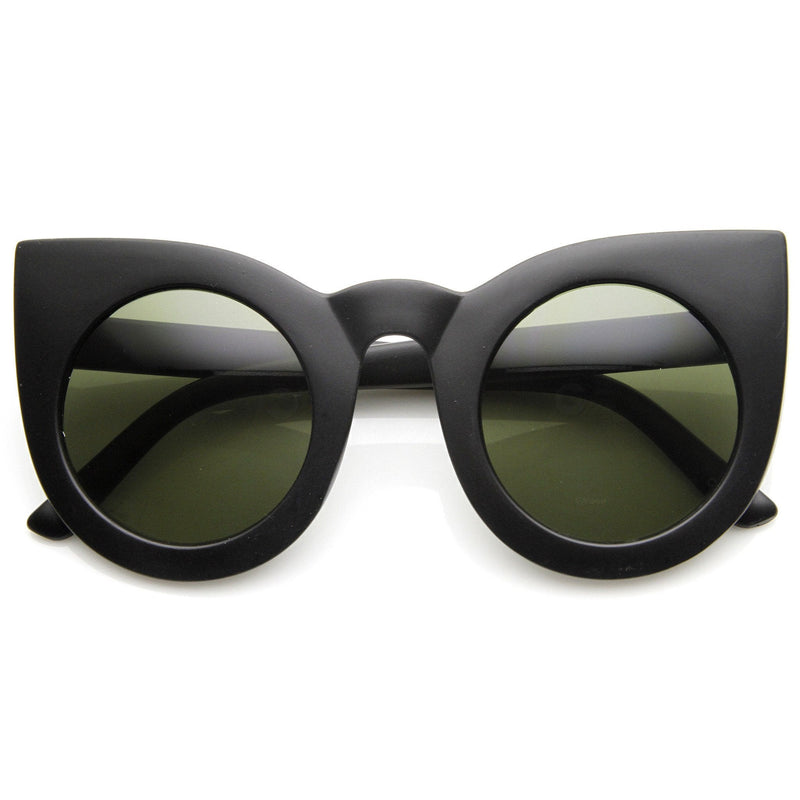zeroUV Oversize Round Circle Pointed Cat Eye Sunglasses 9180 Sunglasses White Smoke Matte Black
