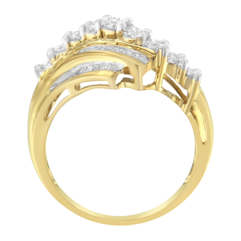Bids.com 10K Yellow Gold Round and Baguette Diamond-Cut Ring (1/2 Cttw, I-J Color, I1-I2 Clarity) - Size 7 Rings White Smoke 7 / Yellow.Gold,9.5 / Yellow.Gold,9 / Yellow.Gold,8.75 / Yellow.Gold,7.5 / Yellow.Gold,7.25 / Yellow.Gold