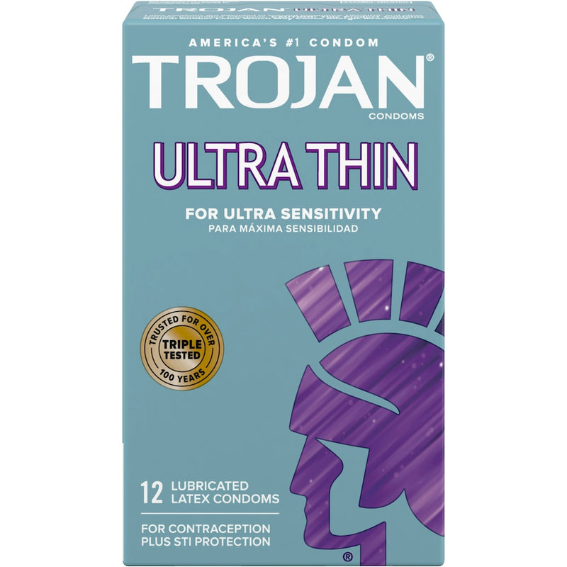 Trojan Trojan Ultra Thin Premium Lubricated Latex Condoms Condoms Light Slate Gray