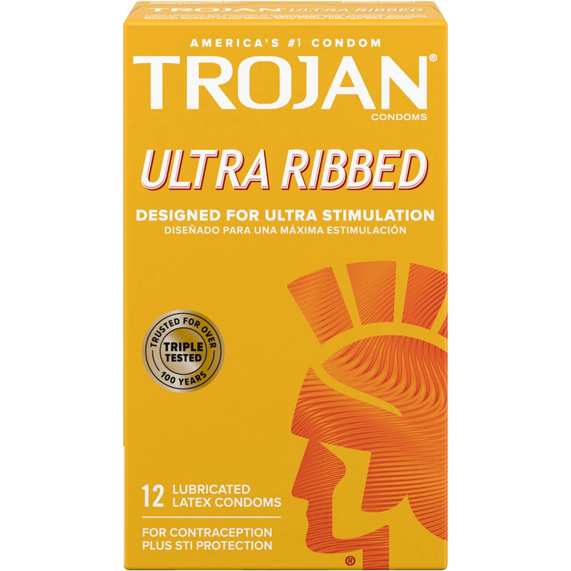 Trojan Trojan Ultra Ribbed Premium Lubricated Latex Condoms Condoms Goldenrod