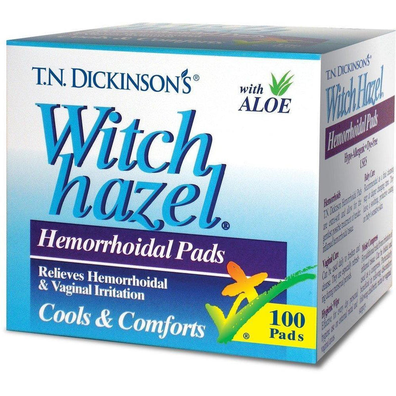 Dickinson Brands T.N. Dickinson’s Witch Hazel Hemorrhoidal Pads – Cooling & Soothing Relief, 100 Count Medical Supplies White Smoke