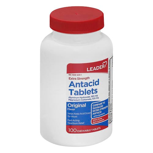 Leader Health Care Leader Health Care Antacid Extra Strength Original Chewable Tablets Medicine Cabinets Light Gray
