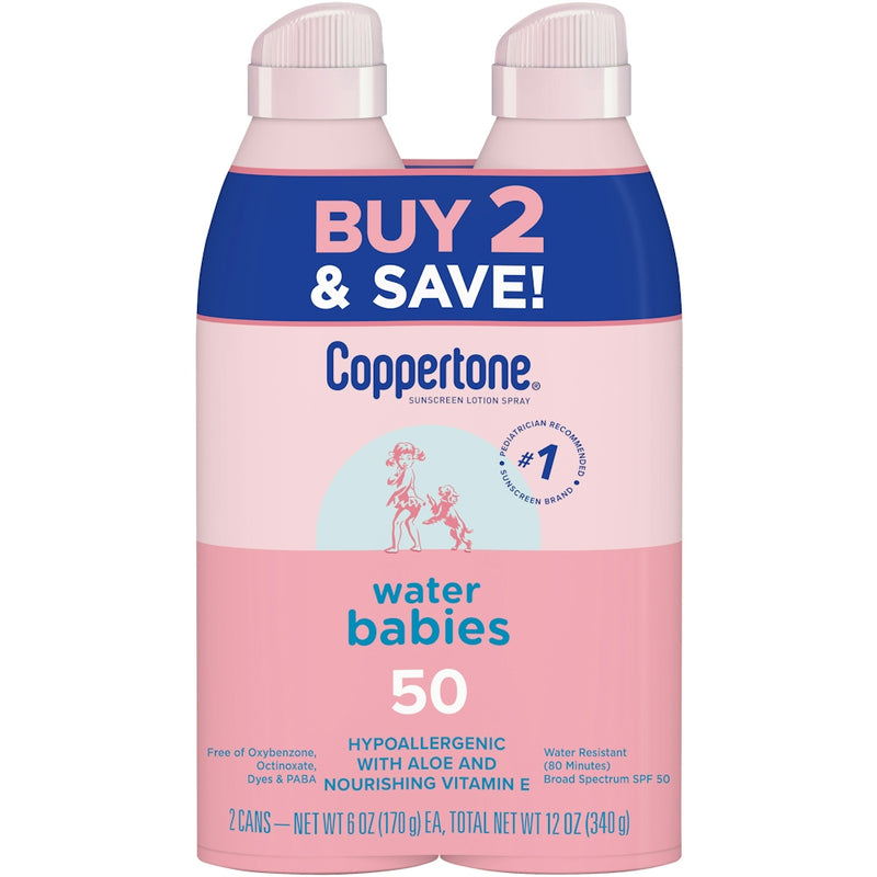 Coppertone Coppertone Water Babies SPF50 Lotion Spray Twin Pack Sunscreen Light Pink