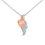 Bids.com 14K Rose Gold Plated Sterling Silver 1/10 Cttw Diamond Heart & Wing Pendant Necklace Necklaces White Smoke WhiteRose.Sterling Silver / 18