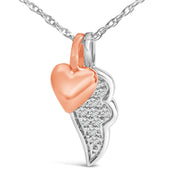Bids.com 14K Rose Gold Plated Sterling Silver 1/10 Cttw Diamond Heart & Wing Pendant Necklace Necklaces White Smoke WhiteRose.Sterling Silver / 18