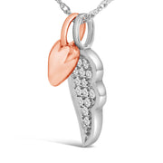 Bids.com 14K Rose Gold Plated Sterling Silver 1/10 Cttw Diamond Heart & Wing Pendant Necklace Necklaces White Smoke WhiteRose.Sterling Silver / 18
