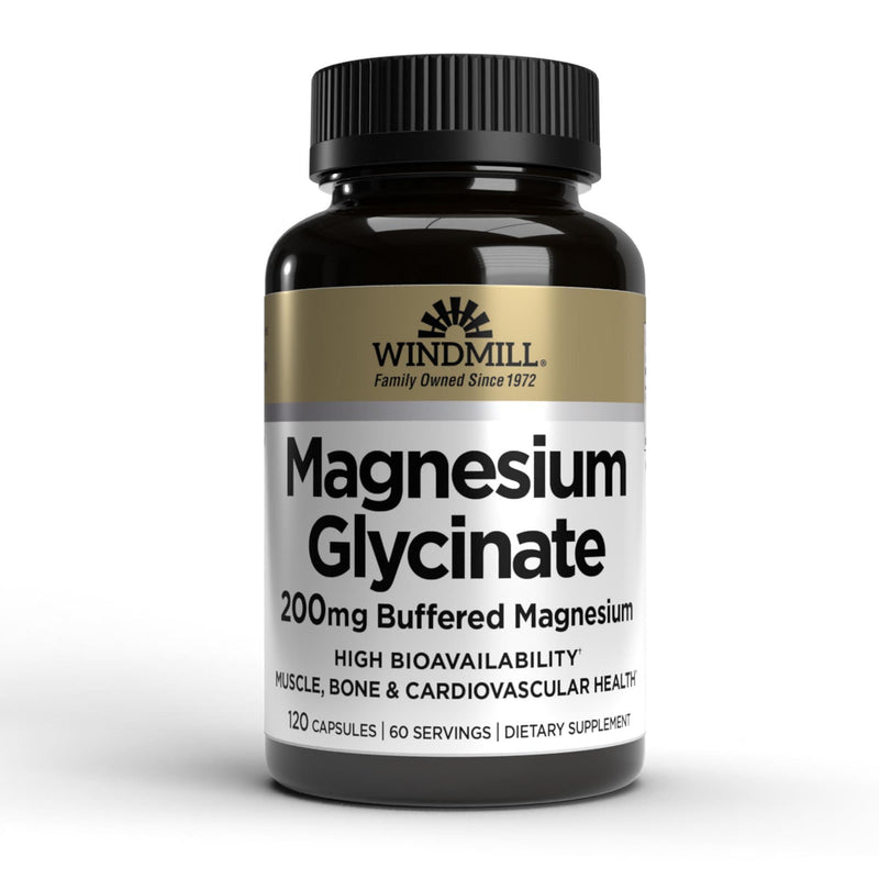 Windmill Windmill Natural Vitamins Magnesium Glycinate 200 Mg, 120 Capsules Vitamins & Supplements White Smoke