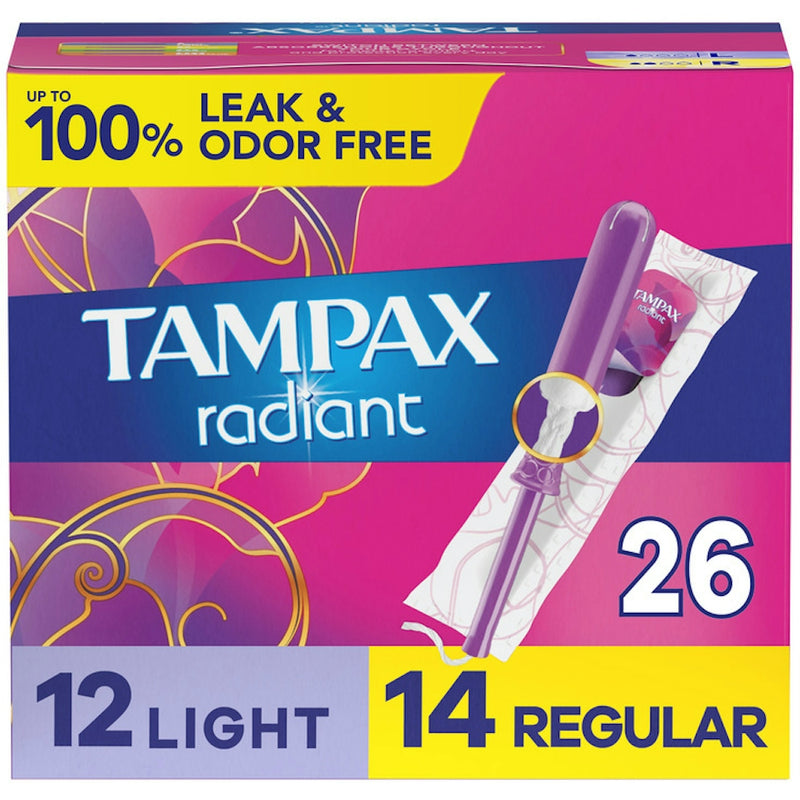 Tampax Tampax Radiant Tampons Duo Pack With LeakGuard Braid, Light/Regular Absorbency, Unscented Tampons Violet Red