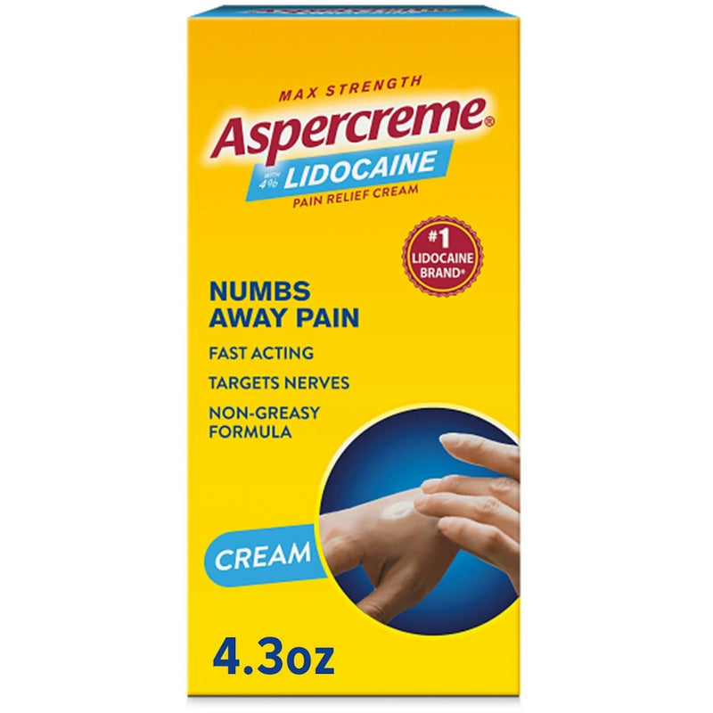 Aspercreme Aspercreme Max Strength Pain Relief Cream With 4% Lidocaine 4.3 Oz Box Medicine & Drugs Gold