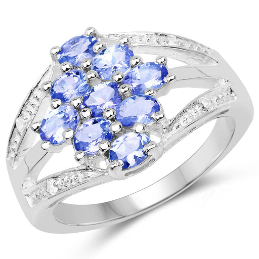 Bids.com 1.59 Carat Genuine Tanzanite and White Topaz .925 Sterling Silver Ring Rings White Smoke size 6.00,size 7.00,size 7.50,size 8.00,size 9.00