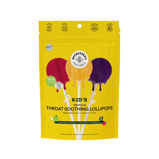 Beekeeper's Naturals Beekeeper's Naturals Throat Soothing Lollipops, Kid's, Green Apple, Strawberry + Mixed Berry With Elderberry Candy Gold