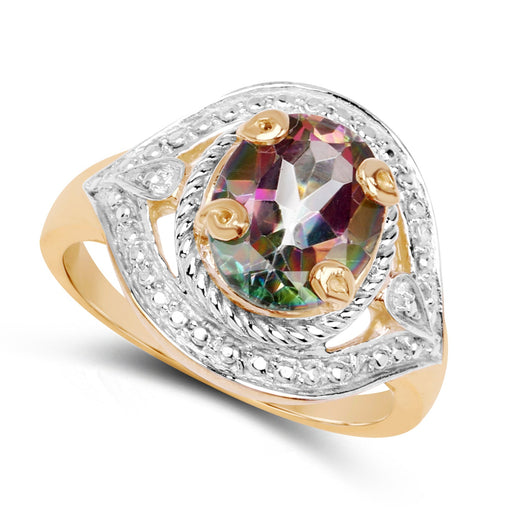 Bids.com 14K Yellow Gold Plated 3.15 Carat Genuine Quartz Mystic .925 Sterling Silver Ring Rings White Smoke size 8.00,size 6.00,size 7.00,size 9.00