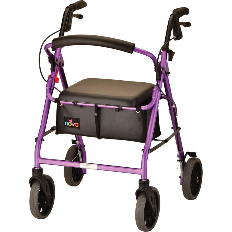 0 NOVA Zoom 22" Seat Hght Foldable Rolling Walker Rollator 8" Wheels-OPENBOX PURPL Measuring Wheels White Smoke