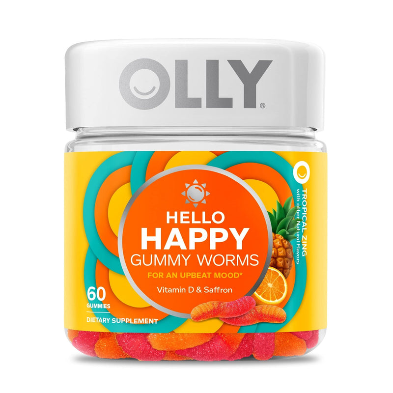 Olly Olly Hello Happy Gummy Worms Mood Balance Support Supplement Vitamin D Tropical Vitamins & Supplements Lavender