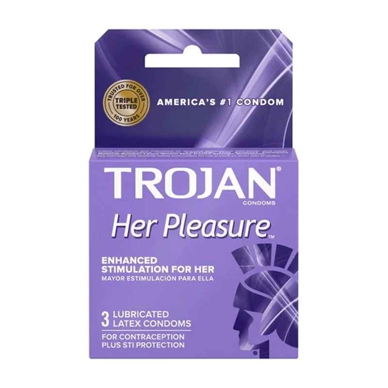 Trojan Trojan Her Pleasure Sensations Lubricated Premium Latex Condoms - 3Ct Condoms Medium Purple