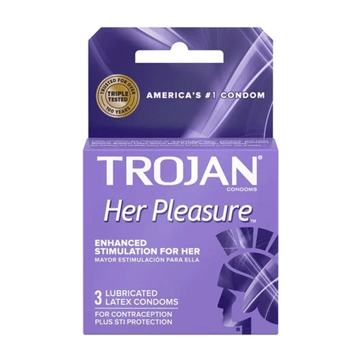 Trojan Trojan Her Pleasure Sensations Lubricated Premium Latex Condoms - 3Ct Condoms Medium Purple