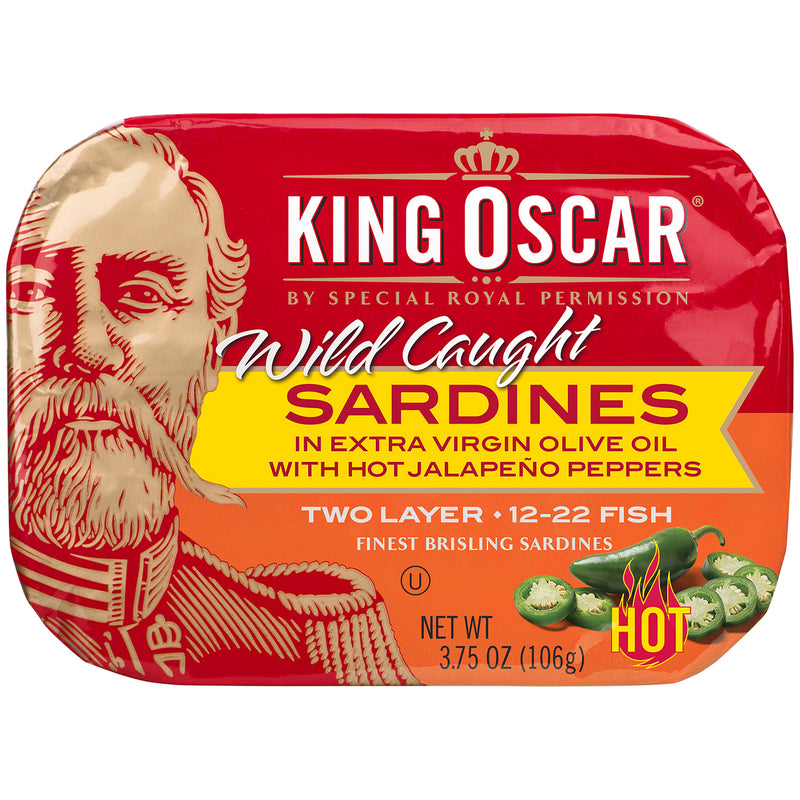 King Oscar King Oscar Sardines, In Extra Virgin Olive Oil With Hot Jalapeno Peppers, Wild Caught 3.75 Oz Seafood White Smoke