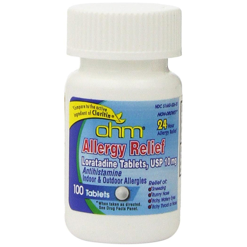 OHM OHM Loratadine 10mg, 24-Hour Non-Drowsy Allergy Relief, 100 Tablets Health Care Light Gray