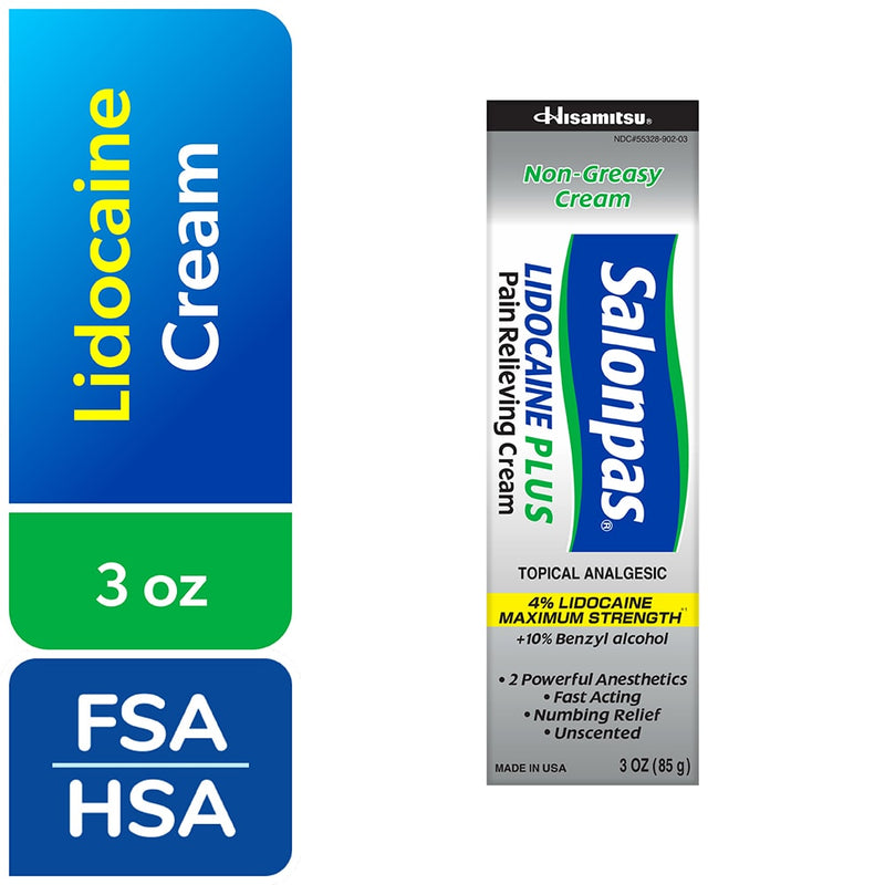 Salonpas Salonpas Non Greasy Lidocaine Plus Pain Relieving Cream  3 Oz Health & Beauty White Smoke