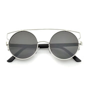 zeroUV Retro Modern Oversize Round Flat Lens Crossbar Sunglasses A540 Sunglasses White Smoke Silver Matte Black Smoke