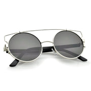 zeroUV Retro Modern Oversize Round Flat Lens Crossbar Sunglasses A540 Sunglasses White Smoke Silver Matte Black Smoke,Black Matte Black Green,Gold Tortoise Green,Gold Tortoise Brown,Gold Black Lavender,Gold White Smoke Gradient