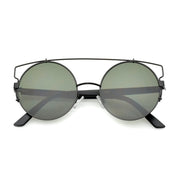 zeroUV Retro Modern Oversize Round Flat Lens Crossbar Sunglasses A540 Sunglasses White Smoke Black Matte Black Green