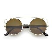 zeroUV Retro Modern Oversize Round Flat Lens Crossbar Sunglasses A540 Sunglasses White Smoke Gold Tortoise Brown