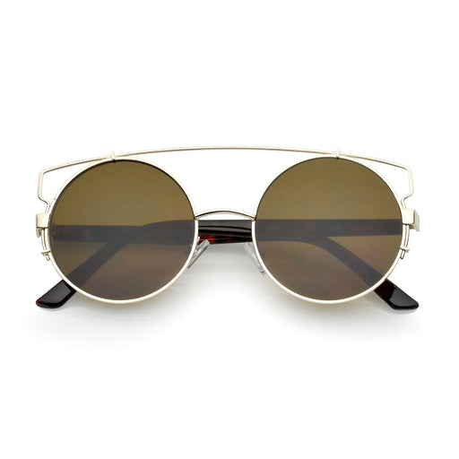zeroUV Retro Modern Oversize Round Flat Lens Crossbar Sunglasses A540 Sunglasses White Smoke Gold Tortoise Brown