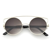zeroUV Retro Modern Oversize Round Flat Lens Crossbar Sunglasses A540 Sunglasses White Smoke Gold Black Lavender