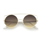 zeroUV Retro Modern Oversize Round Flat Lens Crossbar Sunglasses A540 Sunglasses White Smoke Gold White Smoke Gradient