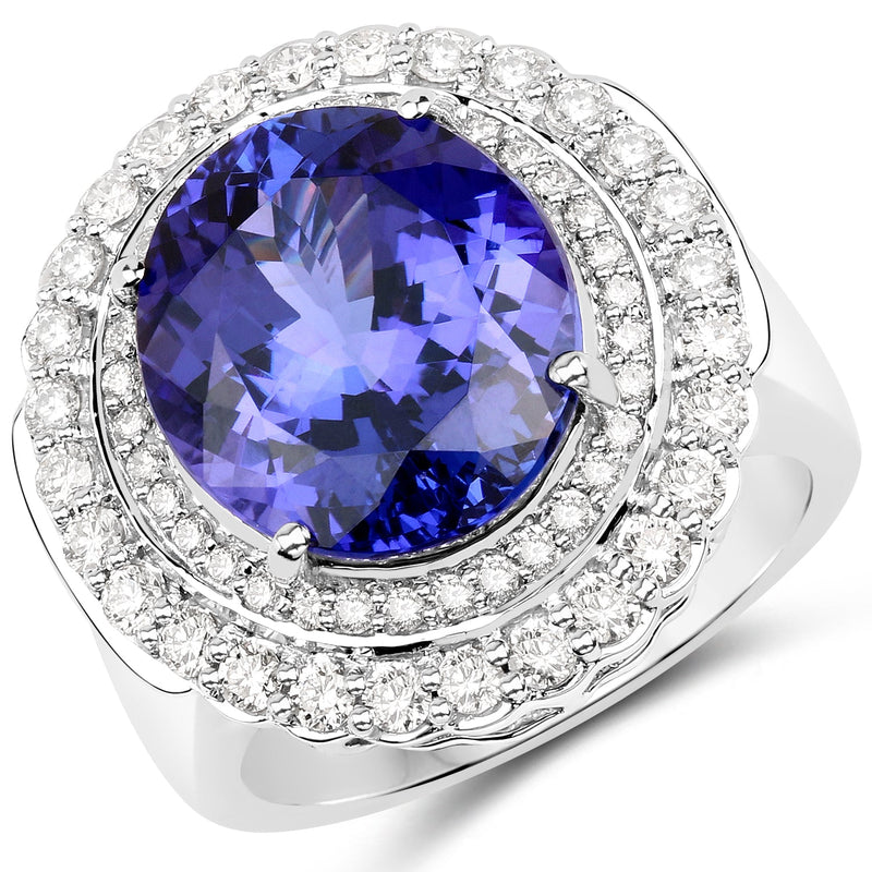 Bids.com 10.79 Carat Genuine Tanzanite and White Diamond 18K White Gold Ring Rings White Smoke size 8.00,size 6.00,size 7.00