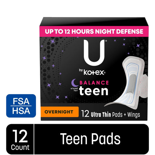 U by Kotex U by Kotex Pads + Wings, Ultra Thin, Overnight, Teen Personal Care Black