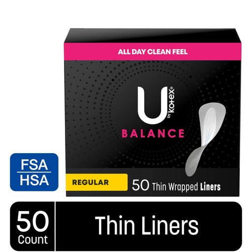 U by Kotex U by Kotex Balance Daily Liners, Thin Regular – 50 Count Feminine Pads & Protectors Black