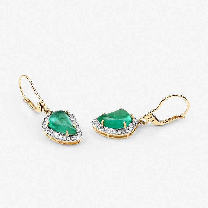 Bids.com 6.40 Carat Genuine Colombian Emerald and White Diamond 14K Yellow Gold Earrings Earrings White Smoke