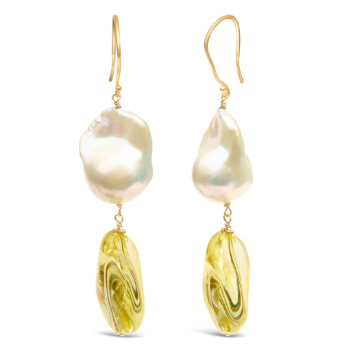 Bids.com 14K Yellow Gold Citrine and Baroque Pearl Drop and Dangle Earrings 1 3/4 Inch Dangle Earrings White Smoke Yellow.Gold