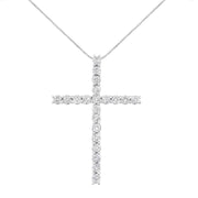 Bids.com .925 Sterling Silver 4.0 Cttw Diamond 2-1/4" Cross Pendant with Box Chain Necklace (I-J Color, I1-I2 Clarity) - 18" Necklaces White Smoke White.Sterling Silver / 18