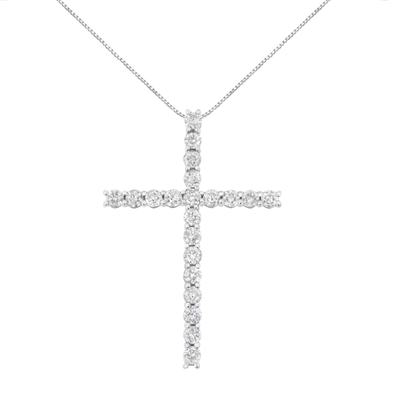 Bids.com .925 Sterling Silver 4.0 Cttw Diamond 2-1/4" Cross Pendant with Box Chain Necklace (I-J Color, I1-I2 Clarity) - 18" Necklaces White Smoke White.Sterling Silver / 18