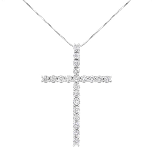 Bids.com .925 Sterling Silver 4.0 Cttw Diamond 2-1/4" Cross Pendant with Box Chain Necklace (I-J Color, I1-I2 Clarity) - 18" Necklaces White Smoke White.Sterling Silver / 18