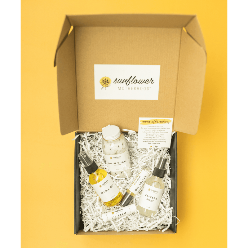 Sunflower Motherhood Self Care Gift Box Bath & Body Gift Set Sandy Brown