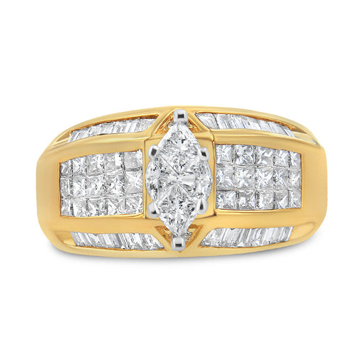Bids.com 14K Yellow and White Gold 1 3/4 Cttw Round, Baguette, Princess and Pie-Cut Diamond Ring (H-I Color, SI1-SI2 Clarity) Rings White Smoke 7 / YellowWhite.Gold