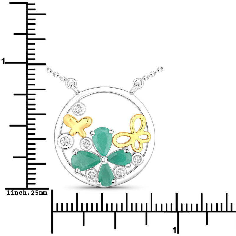 Bids.com 1.35 Carat Genuine Emerald and White Topaz .925 Sterling Silver Pendant Pendants White Smoke size 18.00