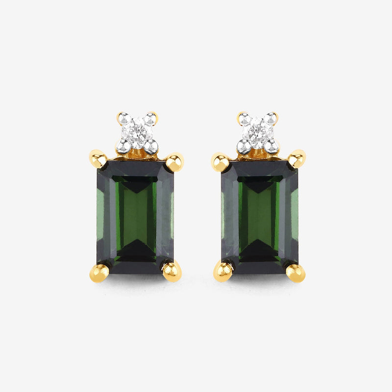 Bids.com 1.24 Carat Genuine Green Tourmaline and White Diamond 14K Yellow Gold Earrings Earrings White Smoke
