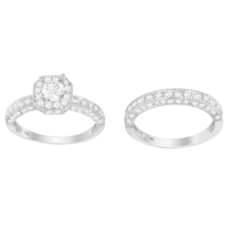 Bids.com 14K White Gold 1 ct. TDW Round Cut Diamond Ring (G-H, I1-I2) Rings White Smoke 6.75 / White.Gold