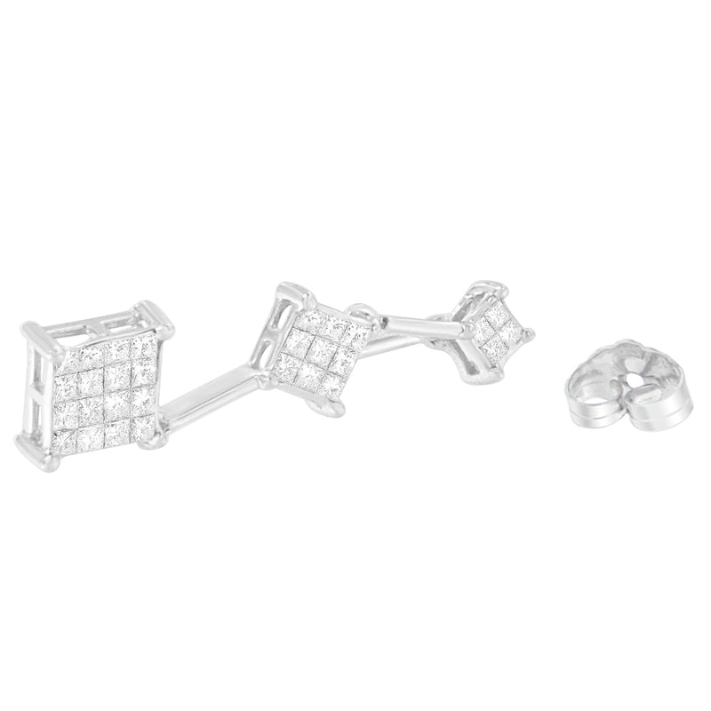 Bids.com 14K White Gold 1 cttw Princess Cut Diamond Earrings (G-H, VS1-VS2) Earrings White Smoke White.Gold / 1