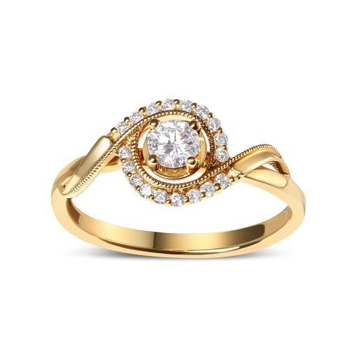 Bids.com 14K Yellow Gold 1/3 Cttw Diamond Solitaire and Halo Swirl Engagement Ring (G-H Color, VS2-SI1 Clarity)- Size 7 Rings White Smoke 7 / Yellow.Gold