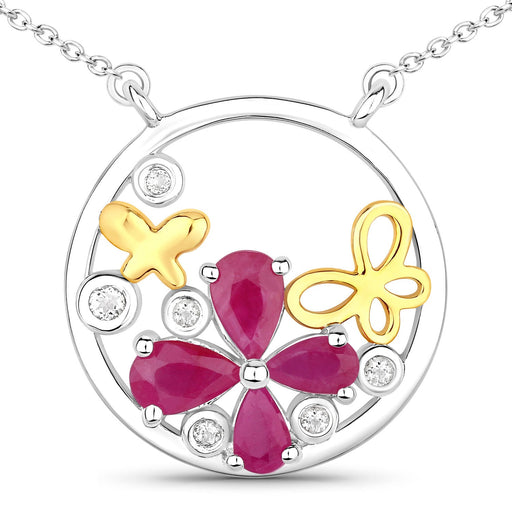 Bids.com 1.47 Carat Genuine Ruby and White Topaz .925 Sterling Silver Pendant Pendants White Smoke size 18.00